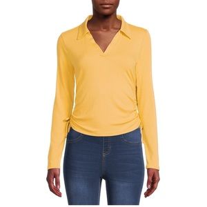 Women’s Ruched Rib Knit LS Top